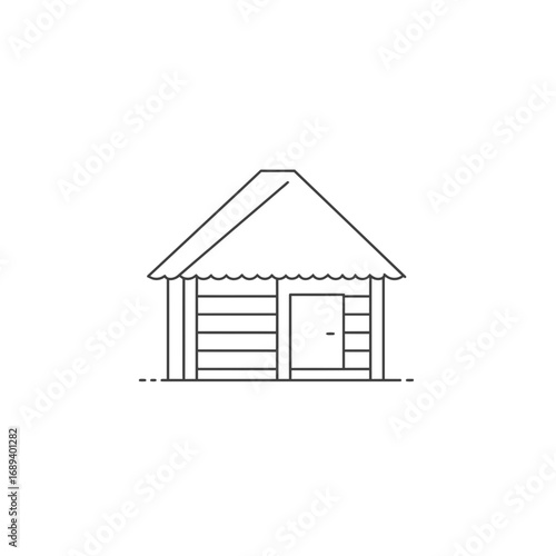 Simple Line Drawing of a Thatched Roof Hut