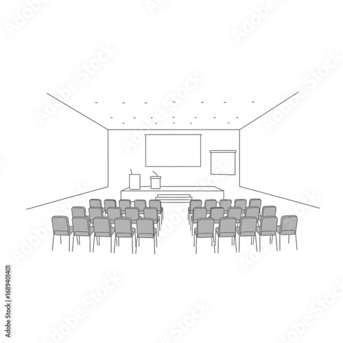 Simple Line Drawing of an Empty Conference Room