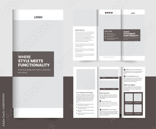 Modern layout and  real estate color, print brochure template, bi-fold design, A4, clean, minimal