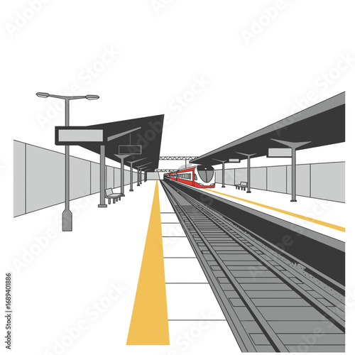 Train Station Platform Perspective Grey Yellow Red
