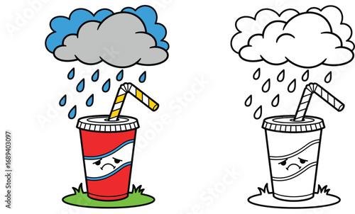 Sad Soda Cup Crying Under Rain Cloud