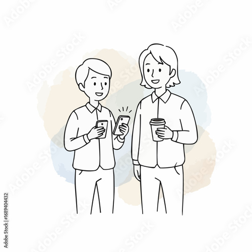 A minimalist illustration of a male office worker absorbed in his smartphone, representing technology's role in the modern workplace