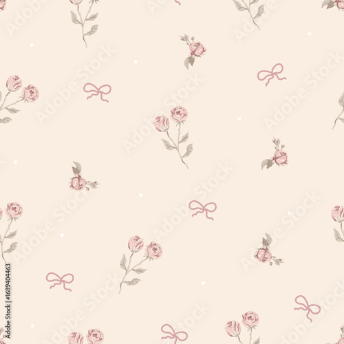 Small Coquette Bows and Roses - Seamless Vintage Surface Pattern