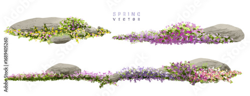  Vector watercolor blooming flower tree or forest side view isolated on white background for landscape and architecture drawing,elements for environment or and garden,green tree for garden section 