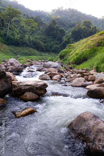Beautiful landscape of Khao Chong Lom  located in Khun Dan Prakan Chon Dam. Nakhon Nayok Province, Thailand.