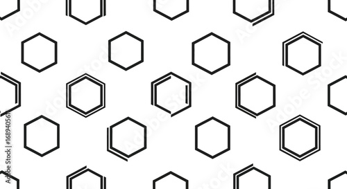 Seamless pattern with benzene rings chemical structure with hexagons scientific and organic chemistry concept vector illustration for design