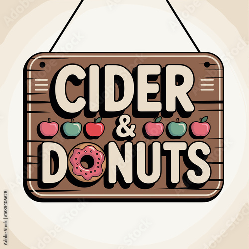 Rustic Cider and Donuts Wooden Sign Illustration