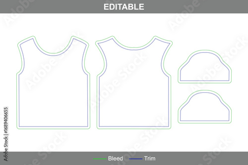 Female t-shirt dieline with editable vector die line, women, girls, and ladies apparel template, printable garment mockup, professional t-shirt packaging design