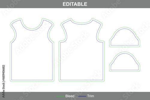 Female t-shirt dieline with editable vector die line, women, girls, and ladies apparel template, printable garment mockup, professional t-shirt packaging layout