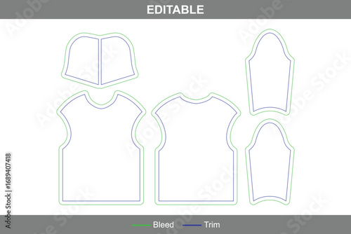 Hoodie dieline with editable vector die line, printable garment mockup, professional clothing template, apparel packaging layout, pullover sweatshirt, zip up hoodie, and hoodie design