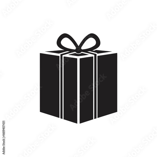 Black Gift Box with White Ribbon on White Background present