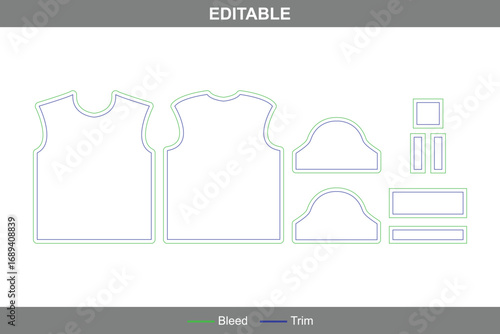 Oversize polo shirt dieline with editable vector die line, printable apparel template, garment packaging layout, professional clothing design, and oversized polo shirt mockup