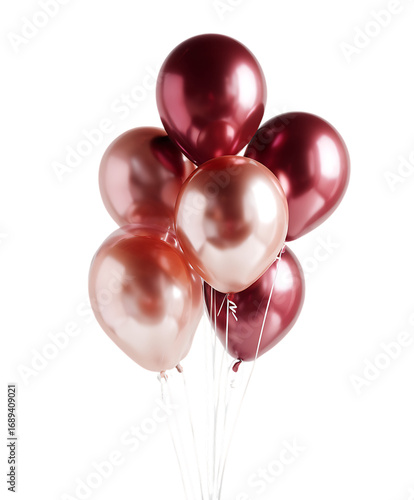 Rose gold and burgundy balloons.