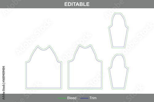 Round neck long sleeve raglan t-shirt dieline with editable vector die line, printable garment template, apparel packaging layout, professional clothing mockup, and t-shirt design
