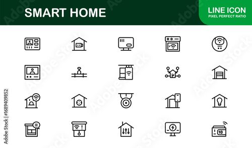Smart Home Line Icon Set – Modern Minimal Outline Icons for Automation, Technology, and Connected Devices