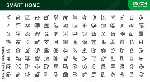 Smart Home Line Icon Set – Modern Minimal Outline Icons for Automation, Technology, and Connected Devices