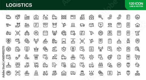 Logistics and supply chain professional line icon set – Modern vector collection for transport, delivery, and shipping