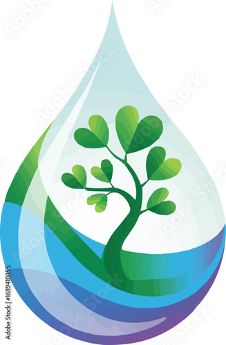 Water drop with tree of life inside symbolizing nature and ecology