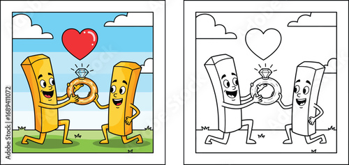  French Fry Character Proposing with Diamond Ring and Heart