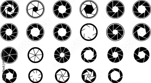 Vector black camera shutter icons set
