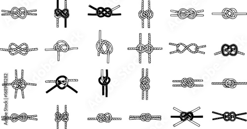 Collection of various knot types displayed on a simple background for reference and educational purposes
