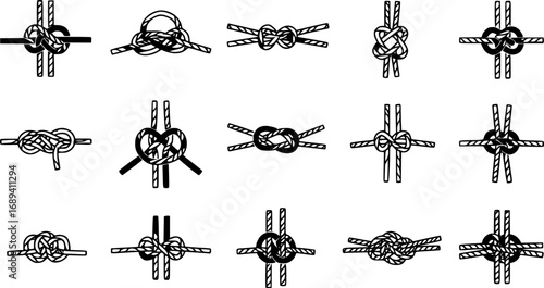 Collection of various knot types displayed on a simple background for reference and educational purposes
