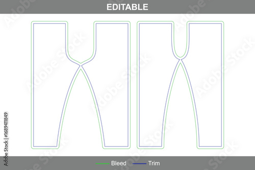 Sweatpant dieline with editable vector die line, printable garment template, apparel packaging layout, professional clothing mockup, and sweatpants apparel design