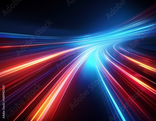high speed light motion trails futuristic wallpaper blur light glowing effect in blue and red light streaks on dark background