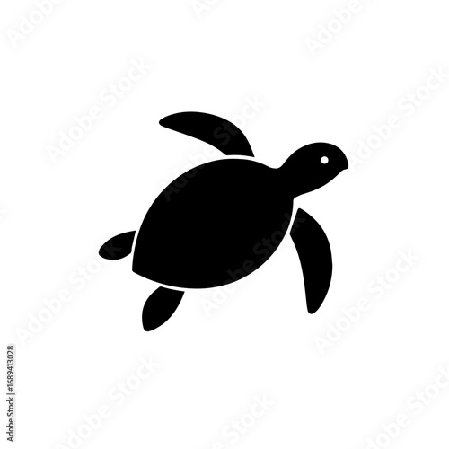Turtle silhouette illustration for wildlife design - Black silhouette illustration of a turtle, symbolizing marine life, ocean wildlife, reptiles, nature conservation, and aquatic animal themes.
