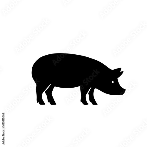 Pig silhouette illustration for farm animals - Black silhouette illustration of a pig, symbolizing livestock, agriculture, farming, meat industry, rural lifestyle, and domestic farm animals.
