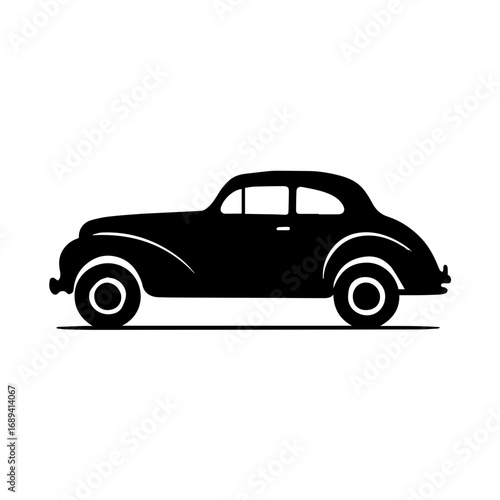 Classic vintage car silhouette illustration - Black silhouette of a classic vintage car, symbolizing retro automobiles, transportation history, old-fashioned vehicles, and nostalgic automotive culture