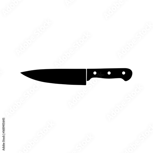Kitchen knife silhouette cooking tool icon - Black silhouette icon of a kitchen knife, symbolizing cooking, cutting, food preparation, culinary work, sharp tool, and essential kitchen equipment.
