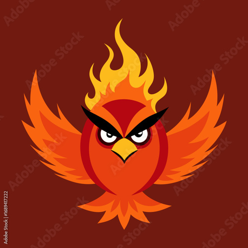 Vector art illustration of a flying divine bird in a fiery flame