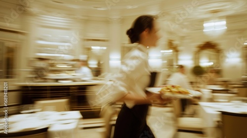 Restaurant waiter in motion