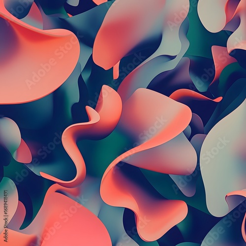 Abstract Coral and Teal Fluid Organic Shapes Background