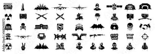War and military grunge icons set with soldier and apocalypse symbols