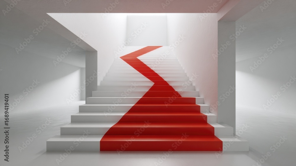 Obraz premium red arrow on white stairs