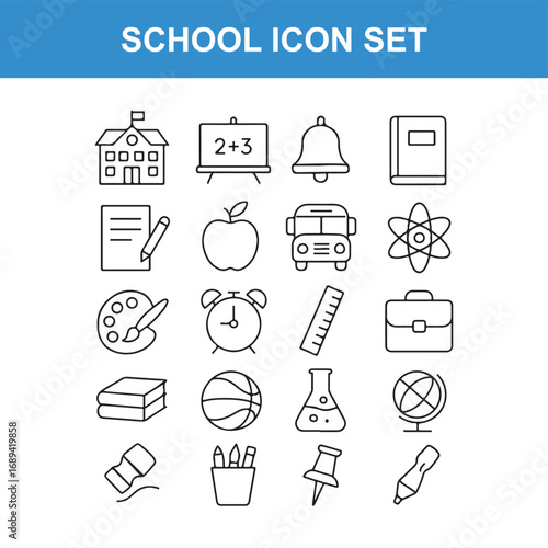School Education Icon Set Featuring Classroom and Learning Symbols