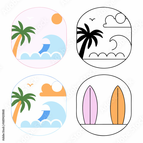 vector set of tropical island icons