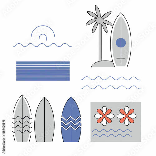 vector illustration of a set of summer beach