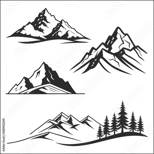 Black and white sketches of mountains