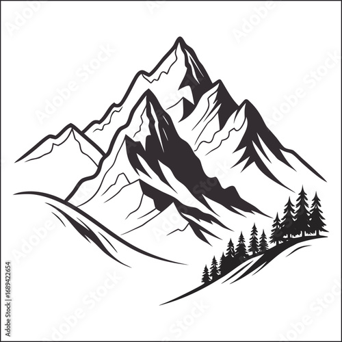 Black and white sketches of mountains