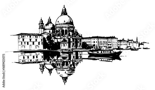 Venice Grand Canal cityscape with basilica and reflections