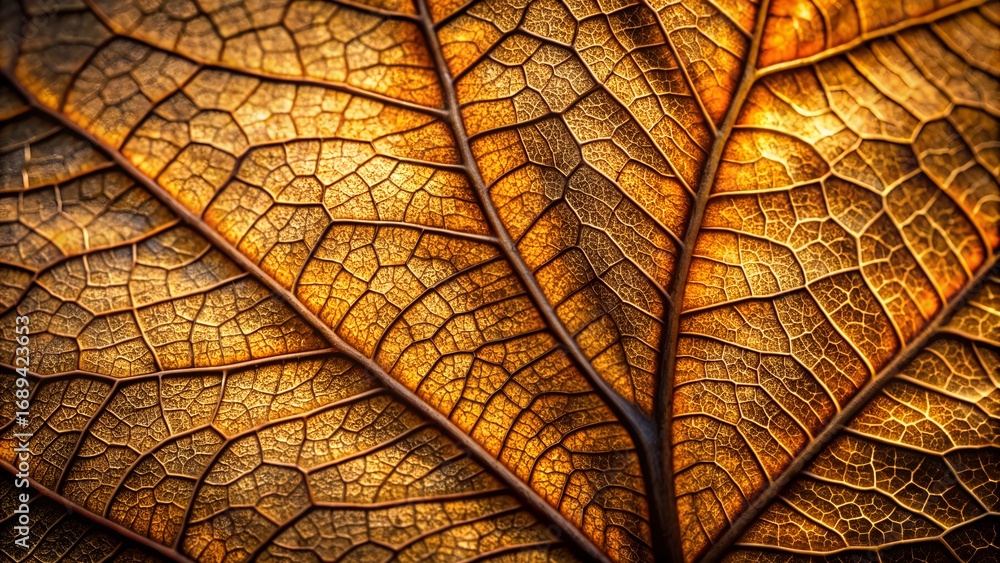 Obraz premium Detailed Macro Shot of a Dried Autumn Leaf Showing Veins and Texture