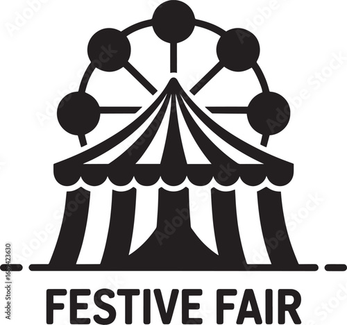 Festive Fair Carnival Fun: Silhouette of Ferris Wheel and Tent for Amusement Park Design