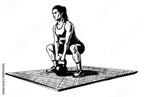 Woman performing kettlebell deadlift exercise