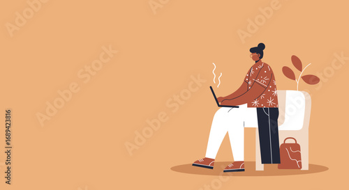 Focused person working remotely on a laptop in a modern, comfortable setting. Ideal for business, freelance, online learning, and digital lifestyle concepts.