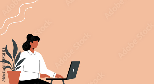 Professional woman focused on her laptop, working remotely or studying online. Ideal for business, technology, education, or lifestyle content.