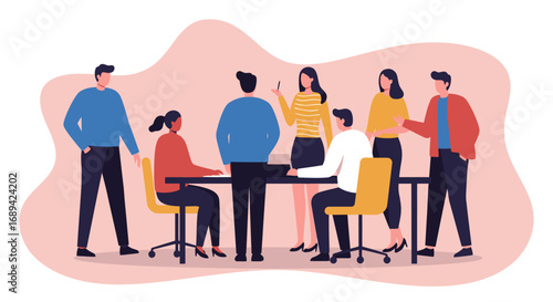 Diverse group of professionals collaborating in a modern office meeting, fostering teamwork, discussion, and strategic planning for business success.