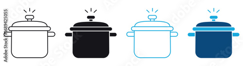 Pressure cooker icon set. food preparing kitchen culinary utensil made of metal stainless steel. Vector illustration .